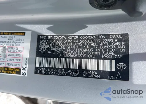 2007 Toyota Camry Le from USA, damaged, VIN JTNBE46K573051010